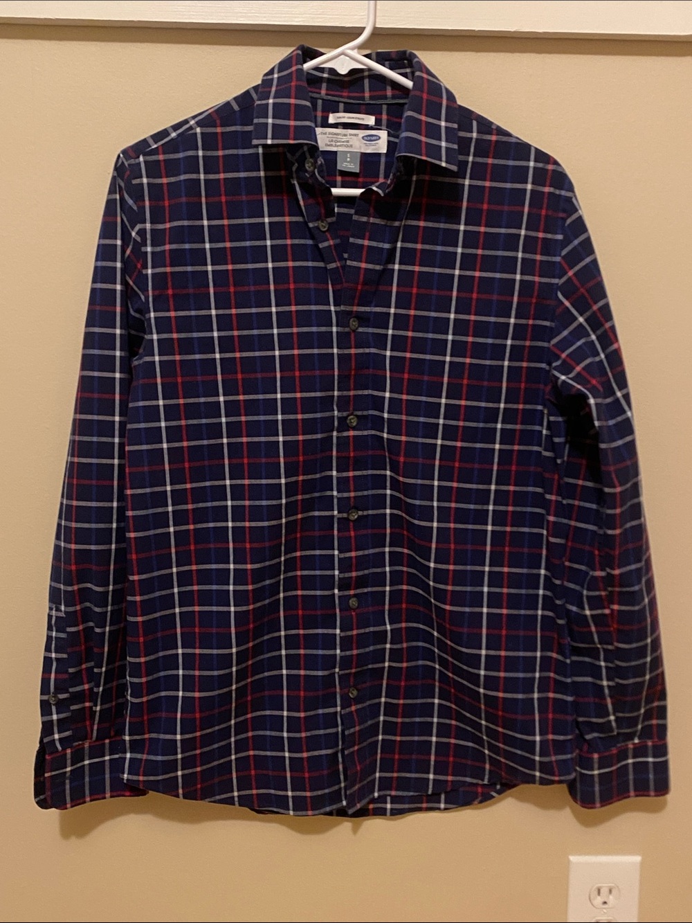 Old Navy Navy Plaid Button-Down Shirt with Red and Light Blue Stripes